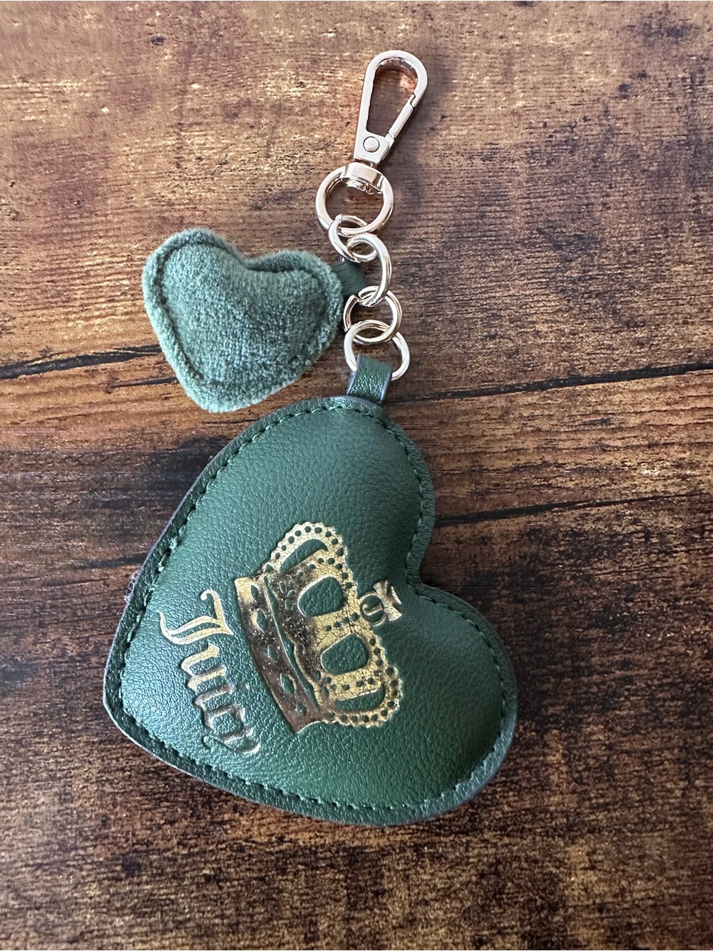 Juicy Couture Green & Gold Heart Bag Charm Keychain Multiple Heart Charms NWOT